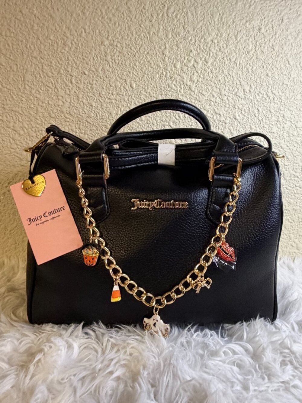 Juicy Couture Boo Crew Halloween Satchel Black Ghost Pumpkin Charm Bag NWT
